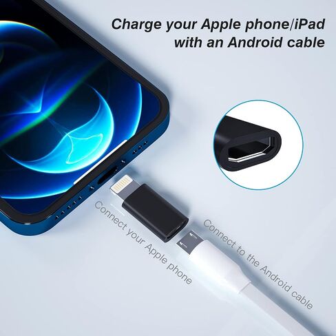 Micro USB Female to Lightning Male Adapter(3pack) Android Charging Cable Port Compatible for iPhone 13 12 11 Pro Max Mini Xs Se 7 8 for iPad Charge Cord Connector Charger Data Sync Converter in Kuwait
