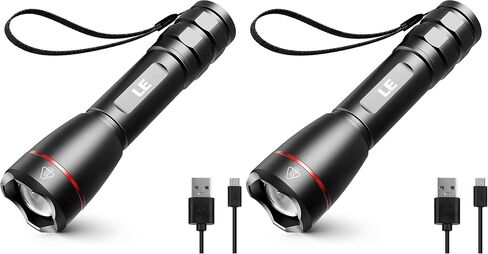 Lepro LED Rechargeable Flashlight, LP3000 High Lumens, Zoomable, Bright Flashlight, Waterproof, 5 Lighting Modes, Small Handheld Flashlight for Camping, Emergencies, USB Cable Included in Kuwait