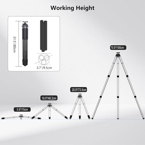 MK403 71.6'' Carbon Fiber Tripod for Hunting with Arca Swiss Quick-Release Mount, 360° Rotating 52mm Ball Head Adpter for Photography, Hunting and Outdoor, 40mm/1.57" Tube, Load 40kg/88lbs in Kuwait
