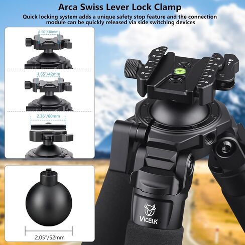 MK403 71.6'' Carbon Fiber Tripod for Hunting with Arca Swiss Quick-Release Mount, 360° Rotating 52mm Ball Head Adpter for Photography, Hunting and Outdoor, 40mm/1.57" Tube, Load 40kg/88lbs in Kuwait