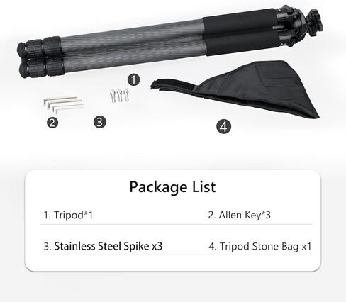 MK403 71.6'' Carbon Fiber Tripod for Hunting with Arca Swiss Quick-Release Mount, 360° Rotating 52mm Ball Head Adpter for Photography, Hunting and Outdoor, 40mm/1.57" Tube, Load 40kg/88lbs in Kuwait