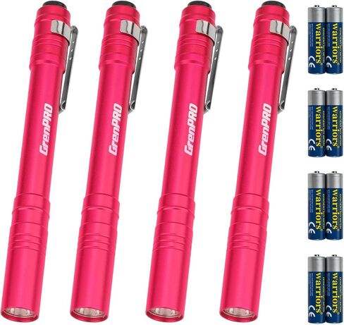 GRENPRO 4 Pack LED Pen Light with 8 AAA Batteries Include, Mini Flashlight with Clip, Aluminum Pocket Flashlight Ultra Bright,Flashlight with Pocket Clip for Inspection,Nurse, Everyday Carry, Blue in Kuwait