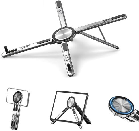 Portable Laptop Stand, Aluminum Foldable Adjustable Laptop Lifter with Magnetic Phone Stand, Compatible with 10-16 inch laptops, 4-13 inch Phones, and Tablets，(Grey) in Kuwait