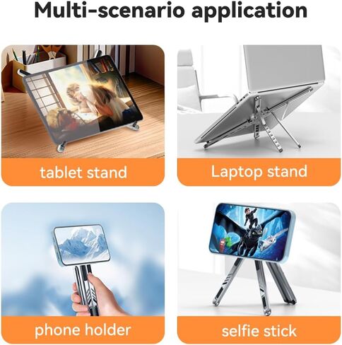 Portable Laptop Stand, Aluminum Foldable Adjustable Laptop Lifter with Magnetic Phone Stand, Compatible with 10-16 inch laptops, 4-13 inch Phones, and Tablets，(Grey) in Kuwait