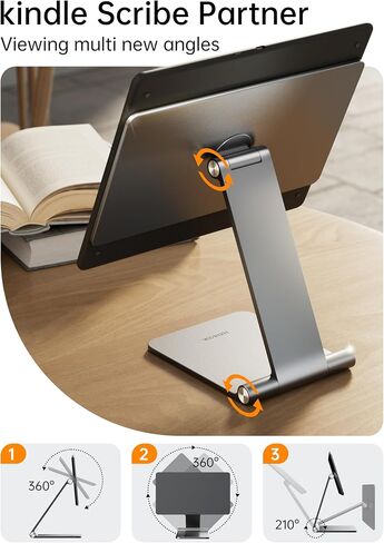 LULULOOK Magnetic Stand for Kindle Scribe 10.2''(2024/2022) Only, Aluminum Alloy Foldable Kindle Scribe Stand, Portable Travel-Friendly 360° Rotating Holder for Desk Reading Drawing in Kuwait