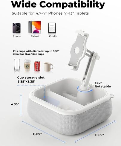 Viozon Kindle Stand Holder, Tablet Phone Holder, 2-in-1 EPP Foam Floating Bathtub Caddy with Detachable Snack Bowl, 360° Mount for Bed/Sofa, Compatible with iPad iPhone Kindle 4.7-13" Devices in Kuwait