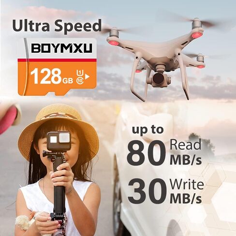 128GB BOYMXU TF Card with Adapter,High Speed Memory Card Class 10 TF Card Memory Card for Phone Camera Computer-Orange in Kuwait