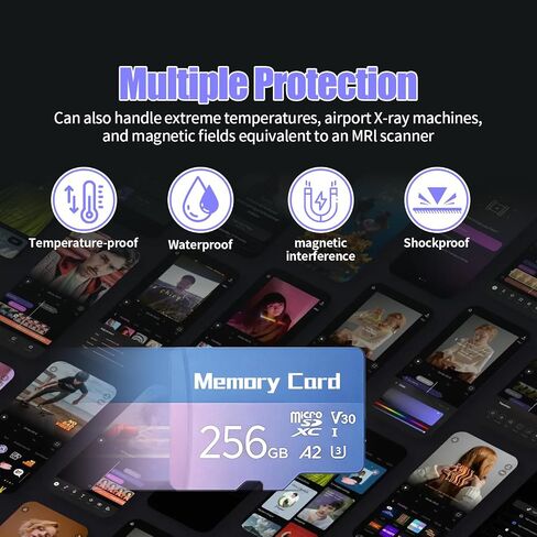 Micro Memory Card 256 GB with Adapter, C10/U3/UHS-I/A1 TransFlash Card, TF Card for Camera, Smartphone, Tablet, Drone(Purple2) in Kuwait