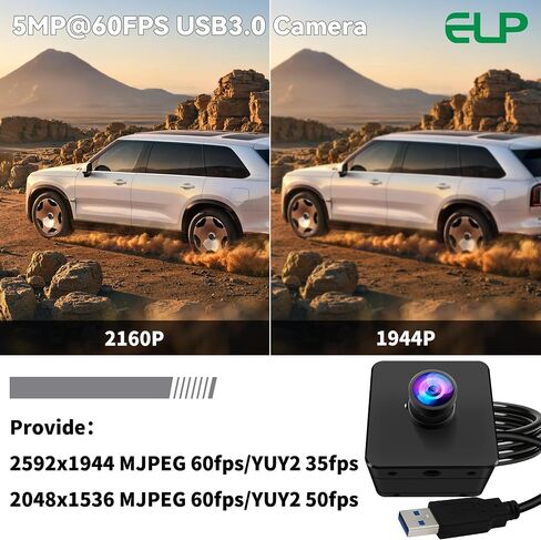 ELP 5mp 60fps Global Shutter USB3.0 Camera Wide Angle 120degree Webcam for Computer Mini UVC USB3.0/2.0 PC Camera for Laptop High Speed Lightburn Cameras for Windows, Linux, Mac, Pi, Jetson Nano in Kuwait