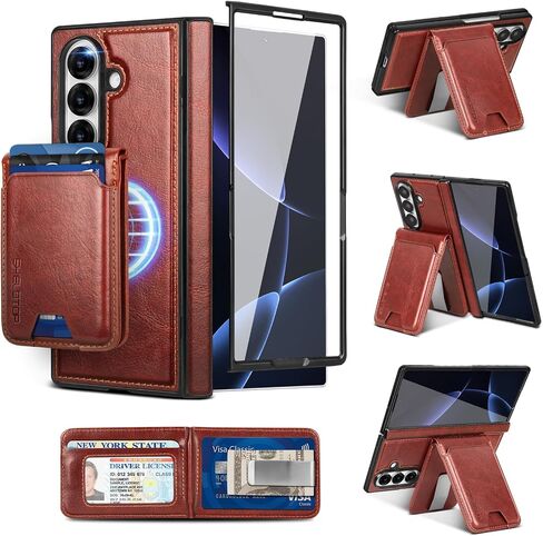 Shieldtop Compatible Magsafe 2 in 1 Detachable Samsung Galaxy Z Fold 7 Wallet Case with Card Holder Women Men,Magnetic Wireless Charging PU Leather Phone Case RFID Blocking Flip Kickstand,Brown in Kuwait