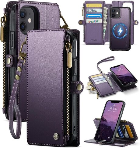 for iPhone 12/Pro - Phone Case Wallet Magnetic Detachable, Purple in Kuwait