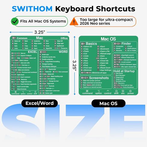 Mac Shortcut Sticker - Mac OS Shortcuts Sticker (M1+Intel) + Word/Excel, Laptop Keyboard Shortcuts Stickers for MacBook, Compatible with 13-16 Inch MacBook Air/Pro (Green) in Kuwait