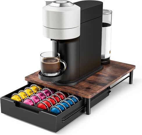 Coffee Pod Drawer Organizer for Nespresso Vertuo, Patented Flexible Slot Design Holds Up to 40 Large Capsules, Rustic Wood Look, Fits Under Coffee Machines in Kuwait