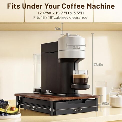 Coffee Pod Drawer Organizer for Nespresso Vertuo, Patented Flexible Slot Design Holds Up to 40 Large Capsules, Rustic Wood Look, Fits Under Coffee Machines in Kuwait