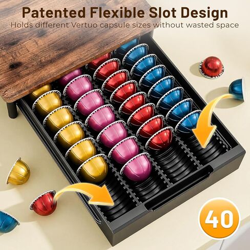 Coffee Pod Drawer Organizer for Nespresso Vertuo, Patented Flexible Slot Design Holds Up to 40 Large Capsules, Rustic Wood Look, Fits Under Coffee Machines in Kuwait