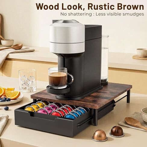 Coffee Pod Drawer Organizer for Nespresso Vertuo, Patented Flexible Slot Design Holds Up to 40 Large Capsules, Rustic Wood Look, Fits Under Coffee Machines in Kuwait