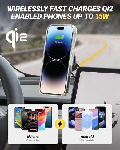 Scosche MagicMount Charge Elite Qi2 15W Wireless Magnetic Phone Holder for Car Dash, Vent & Tesla Display, Fast Charging MagSafe Car Mount Charger Compatible with MagSafe iPhone & Samsung Galaxy S25 in Kuwait
