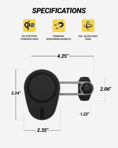 Scosche MagicMount Charge Elite Qi2 15W Wireless Magnetic Phone Holder for Car Dash, Vent & Tesla Display, Fast Charging MagSafe Car Mount Charger Compatible with MagSafe iPhone & Samsung Galaxy S25 in Kuwait