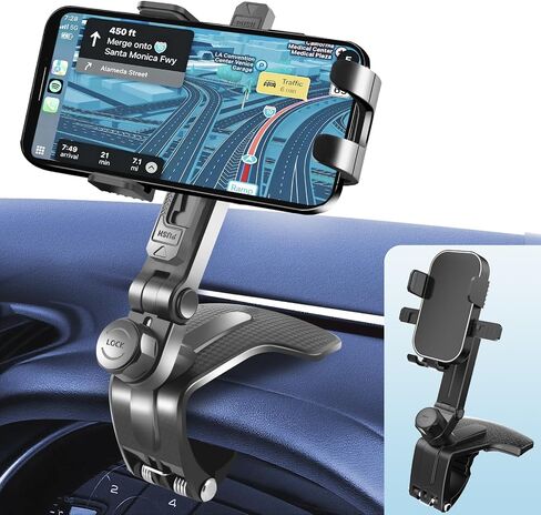 Universal Car Phone Holder Mount, 2026 Upgrade 360 Degree Rotation Multifunctional Phone Clip Design, Dashboard Cell Phone Stand for 4 to 7" Smartphones (Black) in Kuwait