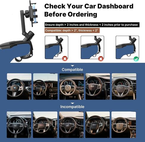 Universal Car Phone Holder Mount, 2026 Upgrade 360 Degree Rotation Multifunctional Phone Clip Design, Dashboard Cell Phone Stand for 4 to 7" Smartphones (Black) in Kuwait