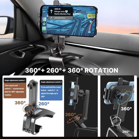 Universal Car Phone Holder Mount, 2026 Upgrade 360 Degree Rotation Multifunctional Phone Clip Design, Dashboard Cell Phone Stand for 4 to 7" Smartphones (Black) in Kuwait