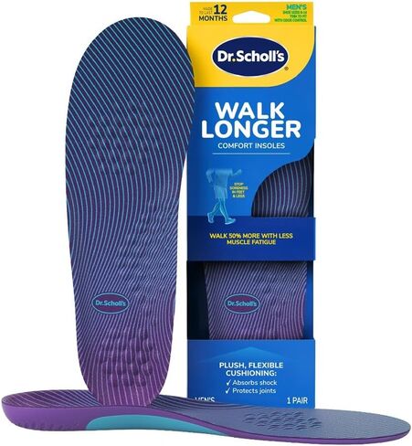 Dr. Scholl's Walk Longer Insoles - Comfortable Plush Foam Cushioning Inserts for Walking, Hiking, and Standing on Feet All-Day with Arch Support - Walk 50% Longer Without Muscle Fatigue in Kuwait