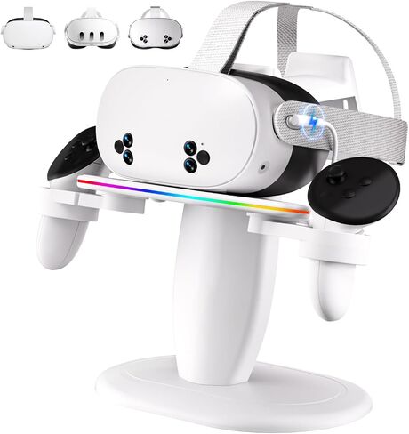 Fast Charging Dock for Meta Oculus Quest 3/3s/2 Headset and Rift/pro/Pico/HTC,RGB Charging Station & Display Stand for Meta Controllers, with USB-C Cable & Charging Port & Tidy VR Accessories in Kuwait