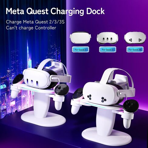 Fast Charging Dock for Meta Oculus Quest 3/3s/2 Headset and Rift/pro/Pico/HTC,RGB Charging Station & Display Stand for Meta Controllers, with USB-C Cable & Charging Port & Tidy VR Accessories in Kuwait