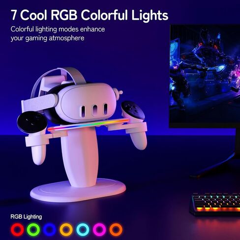 Fast Charging Dock for Meta Oculus Quest 3/3s/2 Headset and Rift/pro/Pico/HTC,RGB Charging Station & Display Stand for Meta Controllers, with USB-C Cable & Charging Port & Tidy VR Accessories in Kuwait