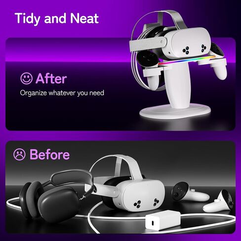 Fast Charging Dock for Meta Oculus Quest 3/3s/2 Headset and Rift/pro/Pico/HTC,RGB Charging Station & Display Stand for Meta Controllers, with USB-C Cable & Charging Port & Tidy VR Accessories in Kuwait
