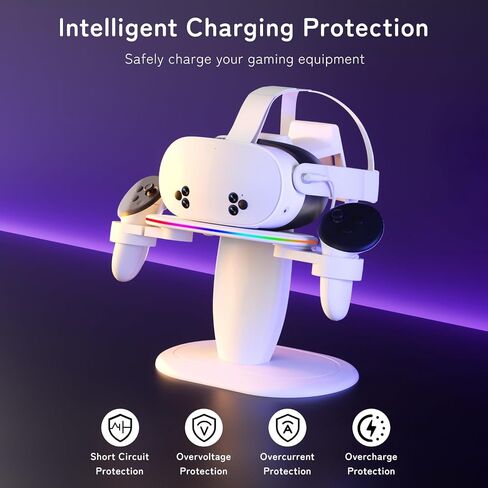 Fast Charging Dock for Meta Oculus Quest 3/3s/2 Headset and Rift/pro/Pico/HTC,RGB Charging Station & Display Stand for Meta Controllers, with USB-C Cable & Charging Port & Tidy VR Accessories in Kuwait