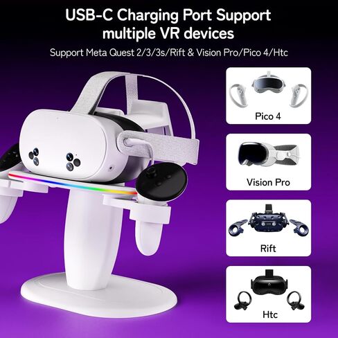 Fast Charging Dock for Meta Oculus Quest 3/3s/2 Headset and Rift/pro/Pico/HTC,RGB Charging Station & Display Stand for Meta Controllers, with USB-C Cable & Charging Port & Tidy VR Accessories in Kuwait