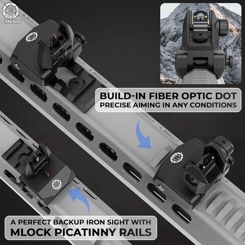 Flip Mechanical Sight for Picatinny Rail | Lighter, sturdier Flip Up Front and Rear Backup Sights with Red Green Dots | Tool-Free Ajustable Rear Flip Up Sights Pop Up Fiber Optic Iron Sights in Kuwait
