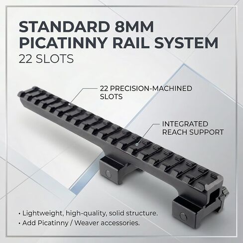 GOTICAL 22 Slots 8.75" / 225mm Length Extended Long Picatinny Rail Cantilever Mount 1" Riser Rail for Optics Flashlight Laser Lightweight Design Alumium Matt Finish Black in Kuwait
