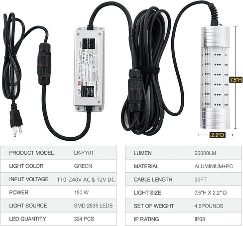 Luckerain 150W 20000LM Underwater Fishing Light for Docks,Boats & Kayaks in Kuwait