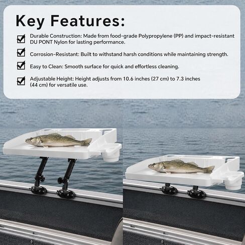 HITORHIKE Bait Board Set with 90 Degree Side Track Mounts & Extenders,White Fishing Cutting Board for Kayaks&Fishing Boats,Stable Fish Cleaning Table for Filleting, Bait Prep & Outdoor Cooking in Kuwait