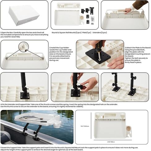 HITORHIKE Bait Board Set with 90 Degree Side Track Mounts & Extenders,White Fishing Cutting Board for Kayaks&Fishing Boats,Stable Fish Cleaning Table for Filleting, Bait Prep & Outdoor Cooking in Kuwait