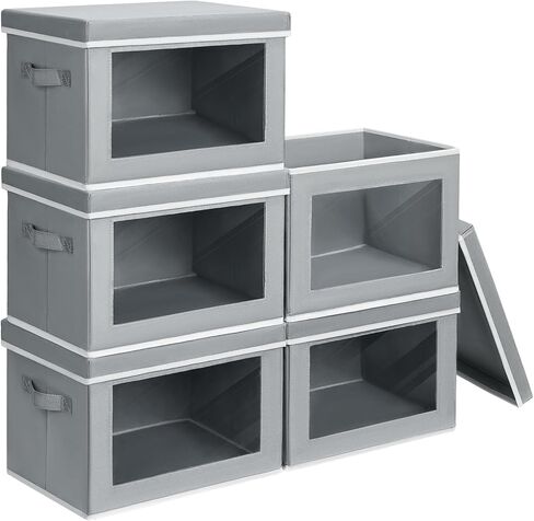 Homsorout Storage Bins with Lids - Fabric Storage Boxe with Window, Collapsible Closet Organizers with Handles, 3 Pack Decorative Bin, Home Cubes Baskets for Clothes, Hat, Books, Dark Grey in Kuwait