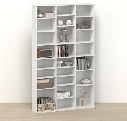 Toki 16-Shelf DVD Storage Tower, Adjustable Movie Shelf & CD Rack, Space Saving Media Storage Cabinet for Living Room, Bedroom, Home Office, Game Room, White in Kuwait