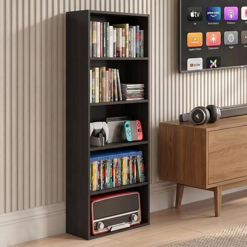 Furinno Basic DVD Shelf, 6-Tier Media Shelf, CD Rack, Espresso in Kuwait