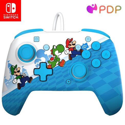 PDP REMATCH Enhanced Wired Power Nintendo Switch Pro Controller, Officially Licensed Switch Lite/OLED Compatible Gamepad, Customizable Programmable Buttons, Mario Escape (Blue/White) in Kuwait