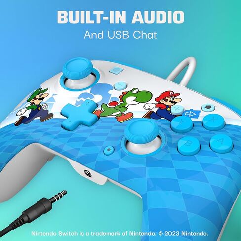 PDP REMATCH Enhanced Wired Power Nintendo Switch Pro Controller, Officially Licensed Switch Lite/OLED Compatible Gamepad, Customizable Programmable Buttons, Mario Escape (Blue/White) in Kuwait
