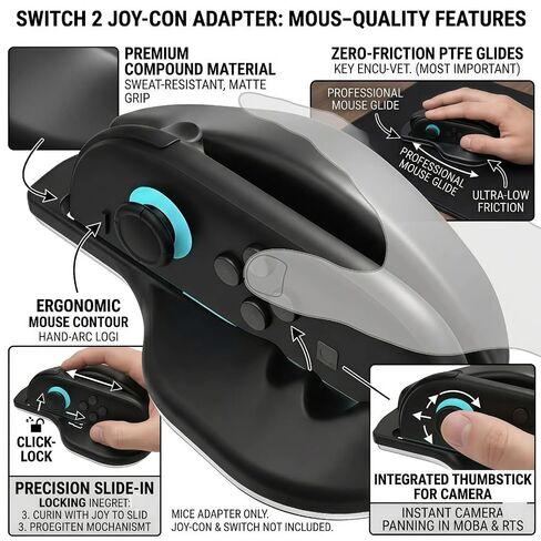DSSWEN Ergonomic Mouse Grip Adapter Compatible with Switch 2, Creative Controller Handheld Handle Dock Attachment, Comfort Gaming Grip Case Accessories for Next-Gen Joycon, Single Pack in Kuwait