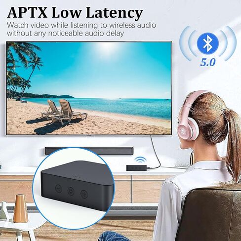 Optical Bluetooth 5.0 Transmitter Receiver for TV to Headphones with Volume Control, Low Latency Wireless Audio Adapter Support AUX/Coaxial/Optical Audio Inputs for TV/PC/Airplane, No Battery in Kuwait