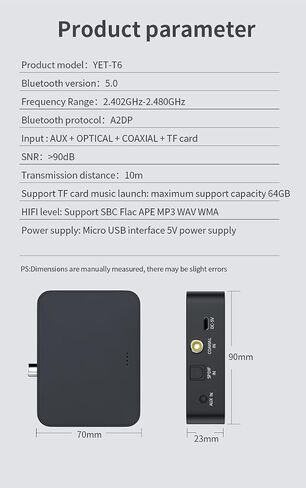 Optical Bluetooth 5.0 Transmitter Receiver for TV to Headphones with Volume Control, Low Latency Wireless Audio Adapter Support AUX/Coaxial/Optical Audio Inputs for TV/PC/Airplane, No Battery in Kuwait