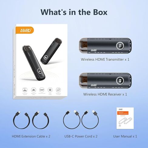 2026 Upgraded Wireless HDMI 4K Transmitter and Receiver 1080P HD, Portable Plug & Play Wireless HDMI Extender Kit for Casting Video Audio from Laptop/TV Box/Camera to Monitor/HDTV/Projector-328ft/100m in Kuwait