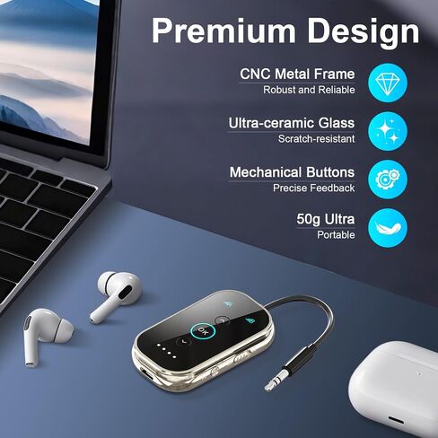 Ultra Xmagpot Bluetooth 5.4 Transmitter Receiver - CNC Aluminum & Ceramic Glass | Dual Link for 2 AirPods/Headphones | aptX Adaptive/HD Audio | Wireless Transmitter for Airplane/TV/Car/Gym in Kuwait