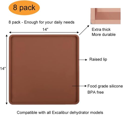 8 Pack Silicone Dehydrator Sheets – 14"x14" Trays for Excalibur in Kuwait