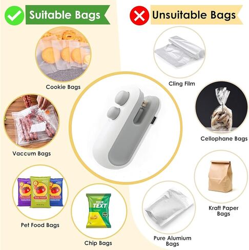 Mini Bag Sealer 2 Pack Bag Sealer with Cutter and Magnet 2 in 1 Mini Bag Resealer Machine Portable Handheld Rechargeable Heat Vacuum Food Sealer for Plastic Bags Snacks & Food Storage (2, white) in Kuwait
