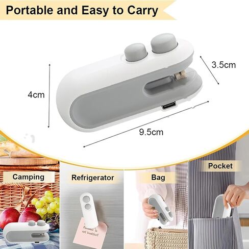 Mini Bag Sealer 2 Pack Bag Sealer with Cutter and Magnet 2 in 1 Mini Bag Resealer Machine Portable Handheld Rechargeable Heat Vacuum Food Sealer for Plastic Bags Snacks & Food Storage (2, white) in Kuwait